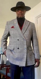  Mens Four Button Peak Lapel Double Breasted Suit Multi-color