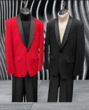  Mens Big and Tall Blazer - Red and Black Plus Size Tuxedo Jacket