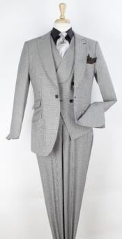  Houndstooth Suit with Wide Leg Pants - Classic Fit - Vested Suit
