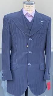  Charcoal Grey Tone on Tone Pinstripe Fashion Suit - Peak Lapel Double