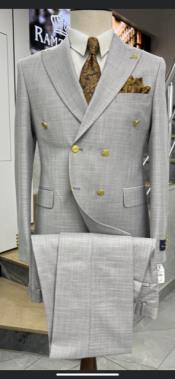  Mens Double Breasted Suits Gold Buttons - 100% Wool Light Grey Suit - Double Breasted Blazer