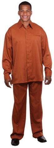  Mens Two Piece Set Long Sleeve Casual Tone On Tone Stripe Rust