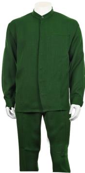  Mens Two Piece Walking Suit Solid Bend Collar Green