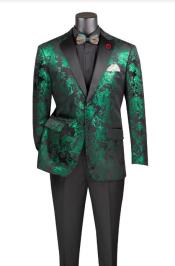  Emerald Green Paisley Tuxedo Suit - Prom Floral Tuxedo Suit - Groom Wedding Suit
