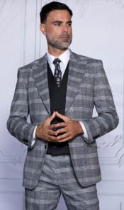  Gray Pattern Plaid Suit - Black Vest Double Breasted Vest - Houndstooth
