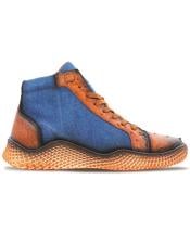  Brand: Mezlan Shoes For Men On Sale Ostrich Denim Hi-Top Sneaker Brandy