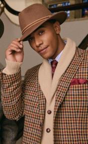  Mens Rustish Brown Vintage Suit - Brown and Copper Windowpane Suit -