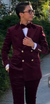  Velvet Suit - Double Breasted Suit - Burgundy Suit - Velvet Fabric