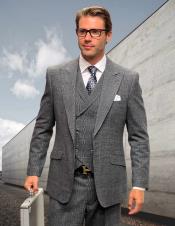  Athletic Suit - Classic Fit Charcoal Grey Windowpane - Plaid Suit Classic