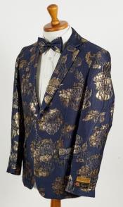  Navy and Gold Blazer - Paisley Sport Coat - Floral Prom Tuxedo