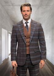  Athletic Suit - Brown Windowpane - Plaid Suit Modern Fit Side Vented