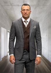  Athletic Suit - Copper Windowpane - Plaid Suit Modern Fit Side Vented