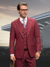  Athletic Suit - Burgundy Windowpane - Plaid Suit Modern Fit Side Vented