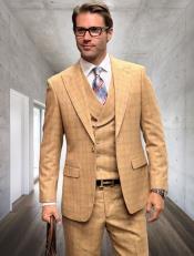  Athletic Suit - Camel Windowpane - Plaid Suit Modern Fit Side Vented