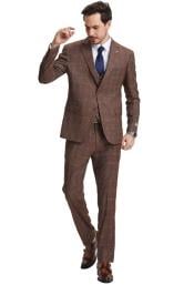  Stacy Adams 2 Button Brown Plaid Mens Suit