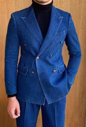  Double Breasted Suit - Denim Linen Suit Slim Fitted - Cotton Denim Fabric