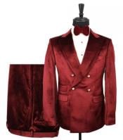  Burgundy Velvet Double Breasted Suits - Velvet Pants - Slim Fit Suit