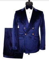  Navy Blue Velvet Double Breasted Suits - Velvet Pants - Slim Fit Suit