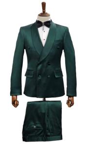  Mens Double Breast Suit Green
