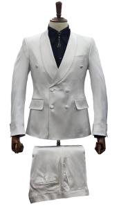  Mens Double Breast Suit White