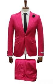  Mens Single Breast Suit Hot Pink