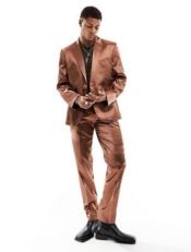  Shiny Prom Wedding Suit - Sateen Suit - Mens Metallic Flashy Fabric Gold Suit
