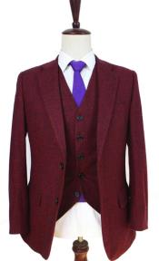  Mens Two Button Notch Label Tweed Suit Red