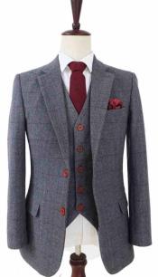  Mens Two Button Notch Label Tweed Suit Grey Herringbone