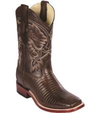  Brown Lizard Square Toe Cowboy Boots