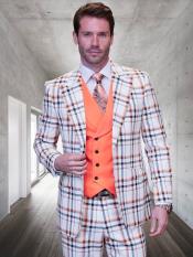  White and Orange Plaid Suit - Wool Suit - Peach Suit -
