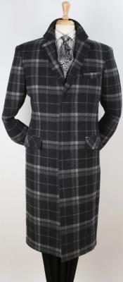  Mens 100% Wool Full Length Length Top Coat - Hidden Button Solid Black