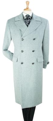  Mens Full Length Top Coat - Wide Fashion Lapel Solid Grey