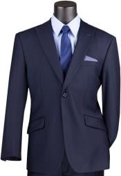  Vinci Mens Navy Blue 2-Button Peak Lapel Modern-Fit Suit