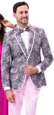  Mens Gray Pink Floral Prom Party Suit Tuxedo