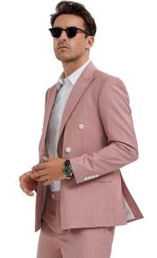  Mens Pink Slim Fit Double Breasted Pin Stripe Pattern in Pink