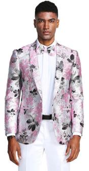  Mens Slim Fit Shawl Label Paisley Prom Tuxedo Jacket in Pink and