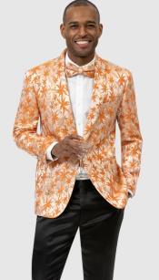  Mens One Button Paisley Pattern Prom Tuxedo Jacket in Orange