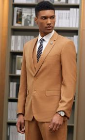  Mens Two Button Notch Lapel Vested Suit in Dark Rust