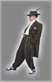  Mens High Fashion Vested Black and Gold Pinstripe Zoot Suit For Sale