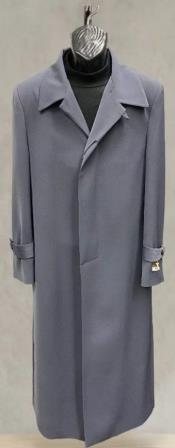  Mens Full Length 53 inch Long Top Coat - Single Breasted - Microfiber Fabric Charcoal