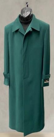  Mens Full Length 53 inch Long Top Coat - Single Breasted - Microfiber Fabric Hunter Green