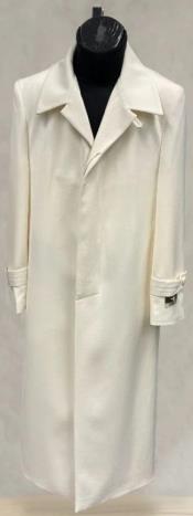  Mens Full Length 53 inch Long Top Coat - Single Breasted - Microfiber Fabric Off White