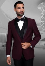  Burgundy Tuxedo Plus Black Pants and Black Vest - Wedding and Prom