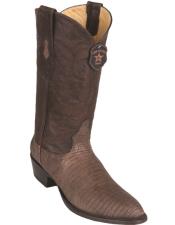  R Toe Cowboy Boots - Round Toe Cowboy Boots - Los Altos Lizard Teju R-Toe Brown Cowboy Boots