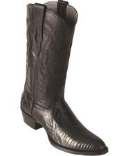  R Toe Cowboy Boots - Round Toe Cowboy Boots - Los Altos Lizard Teju R-Toe Black Cowboy Boots