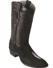  R Toe Cowboy Boots - Round Toe Cowboy Boots - Los Altos Single Stone Stingray R-Toe Black Cowboy
