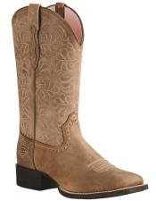  R Toe Cowboy Boots - Round Toe Cowboy Boots - Ariat Womens Round Up Remuda Western Boots Brown