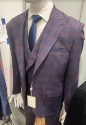  Peak Lapel Suit - Plaid Suit - Windowpane Pattern Color Suit - Purple and Blue Pattern