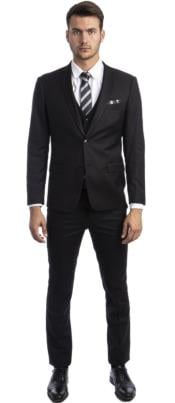  Extra Slim Fit Suit Black Shorter Sleeve ~ Shorter Jacket for Men - 3 Piece Suit For Men