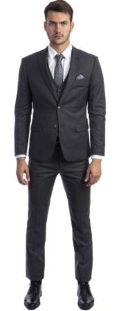 Extra Slim Fit Suit Charcoal Shorter Sleeve ~ Shorter Jacket for Men - 3 Piece Suit For Men
